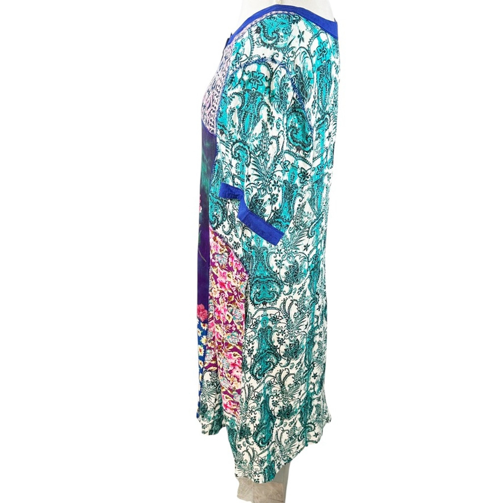 La Cera Button Dress Patchwork Boho Ethnic Midi Pockets Cottage Whimsy Size XL - Picture 6 of 10